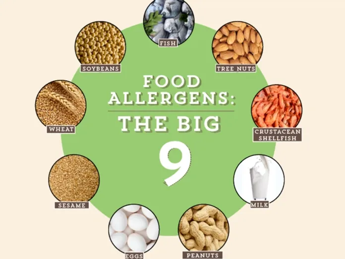 Graphic depicting "The Big 9" food allergens